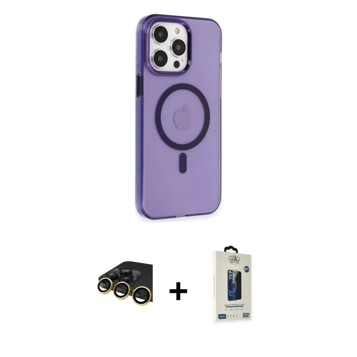 MARSİLYAN™- iPhone 14 Pro Kılıf Kıvılcım Asil Özel Seri - Siyah Bilvis Hayalet Cam Ekran Koruyucu + Raze Metal Kamera Lens - GD