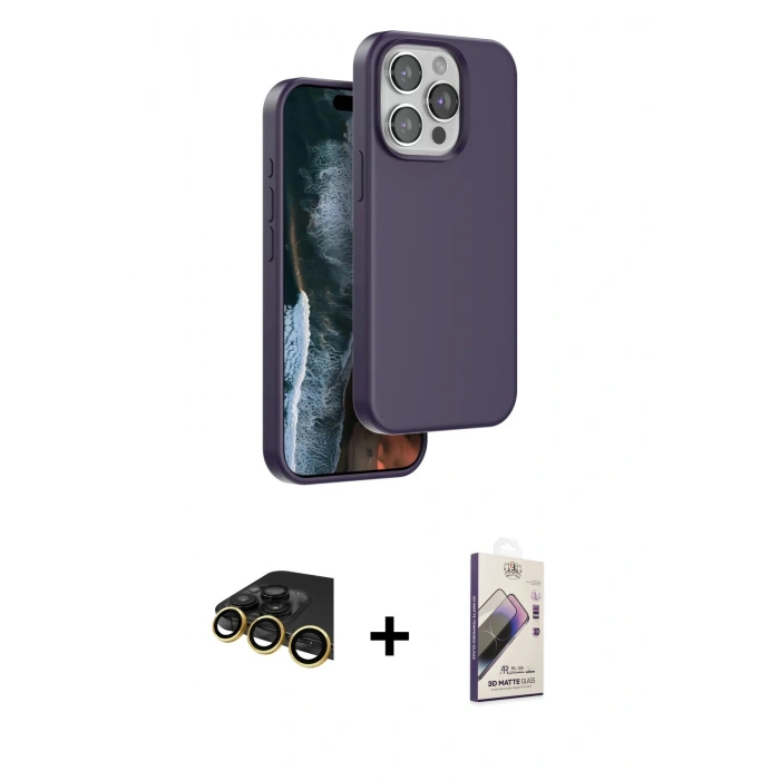 MARSİLYAN™- iPhone 14 Pro Kılıf Kıvılcım Çizgi Serisi - Siyah Bilvis 3D Mat Cam Ekran Koruyucu + Raze Metal Kamera Lens - GD