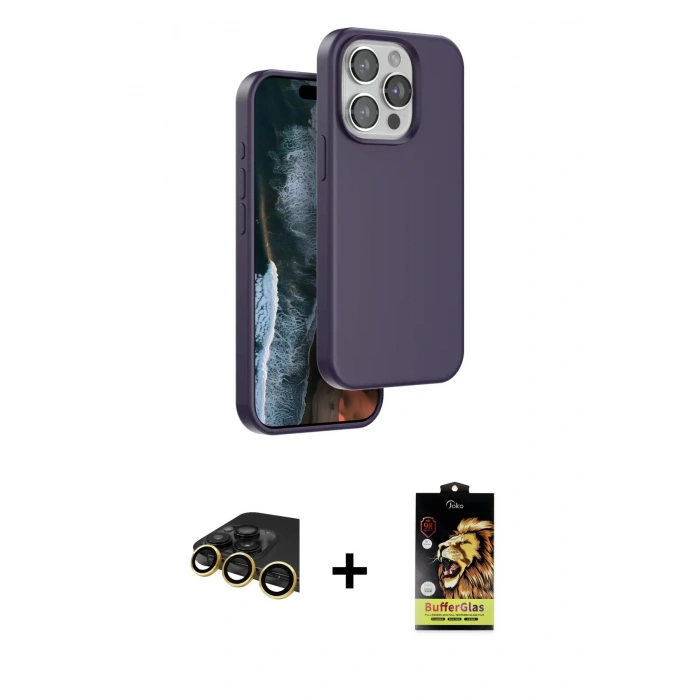 MARSİLYAN™- iPhone 14 Pro Kılıf Kıvılcım Çizgi Serisi - Siyah Buffer Cam Ekran Koruyucu + Raze Metal Kamera Lens - GD