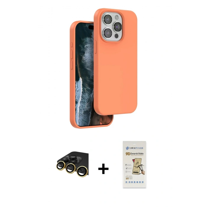MARSİLYAN™- iPhone 14 Pro Kılıf Kıvılcım Çizgi Serisi - Siyah Mat Seramik Nano Ekran Koruyucu + Raze Metal Kamera Lens - GD