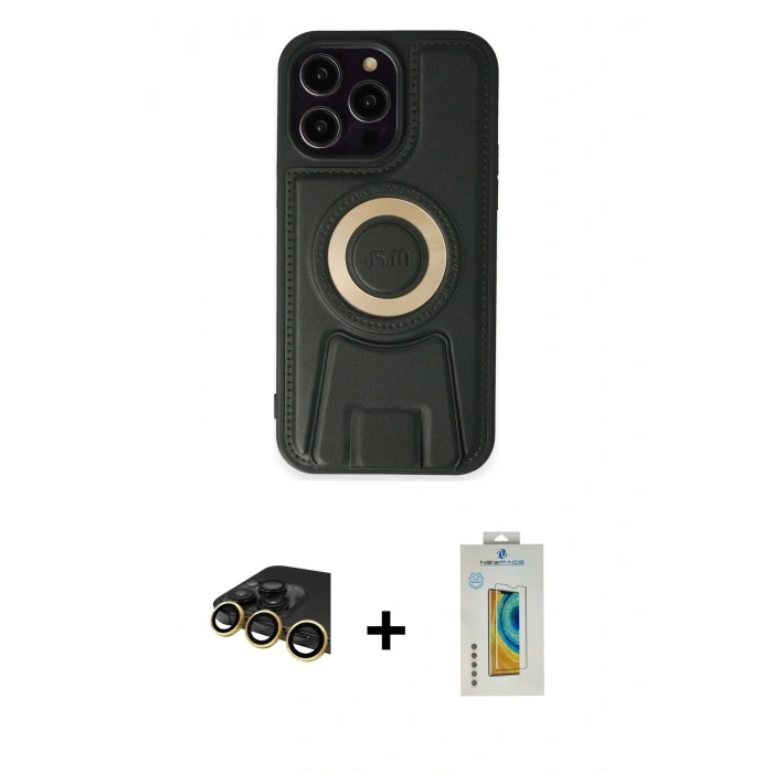 MARSİLYAN™- iPhone 14 Pro Kılıf Kıvılcım Form Özel Seri - Siyah Polymer Nano Ekran Koruyucu + Raze Metal Kamera Lens - GD