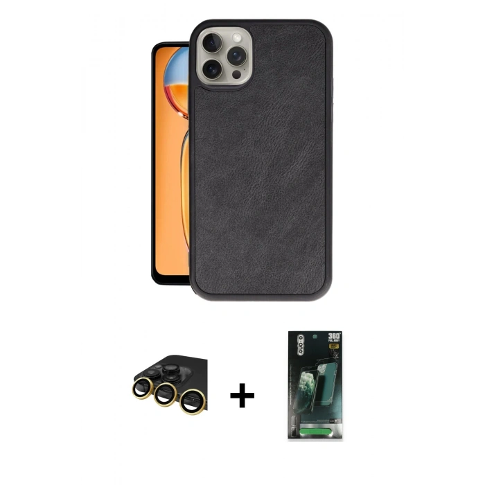 MARSİLYAN™- iPhone 14 Pro Kılıf Kıvılcım Işık Serisi - Siyah 360 Mat Full Body Arka Koruyucu + Raze Metal Kamera Lens - GD