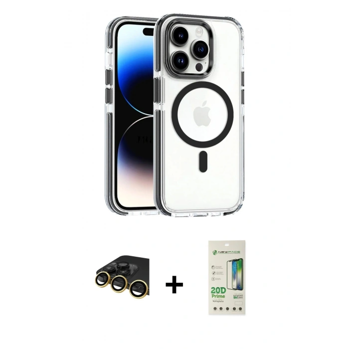 MARSİLYAN™- iPhone 14 Pro Kılıf Kozmos Doku Koleksiyonu - Siyah 20D Premium Cam Ekran Koruyucu + Raze Metal Kamera Lens - GD