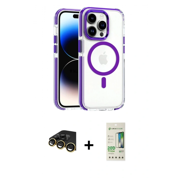 MARSİLYAN™- iPhone 14 Pro Kılıf Kozmos Doku Koleksiyonu - Siyah 20D Premium Cam Ekran Koruyucu + Raze Metal Kamera Lens - GD