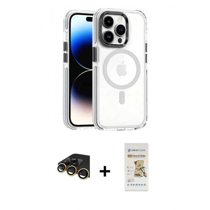 MARSİLYAN™- iPhone 14 Pro Kılıf Kozmos Doku Koleksiyonu - Siyah Mat Seramik Nano Ekran Koruyucu + Raze Metal Kamera Lens - GD
