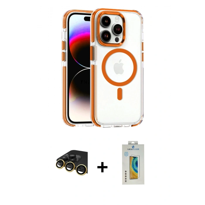 MARSİLYAN™- iPhone 14 Pro Kılıf Kozmos Doku Koleksiyonu - Siyah Polymer Nano Ekran Koruyucu + Raze Metal Kamera Lens - GD