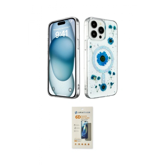 MARSİLYAN™- iPhone 14 Pro Kılıf Kozmos Doku - Siyah 6D Mat Seramik Hayalet Nano Ekran Koruyucu