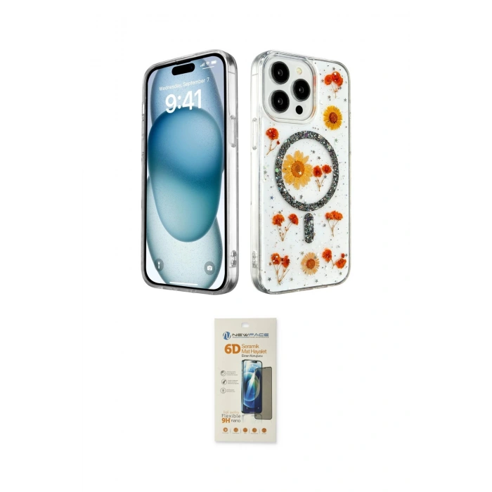 MARSİLYAN™- iPhone 14 Pro Kılıf Kozmos Doku - Siyah 6D Mat Seramik Hayalet Nano Ekran Koruyucu
