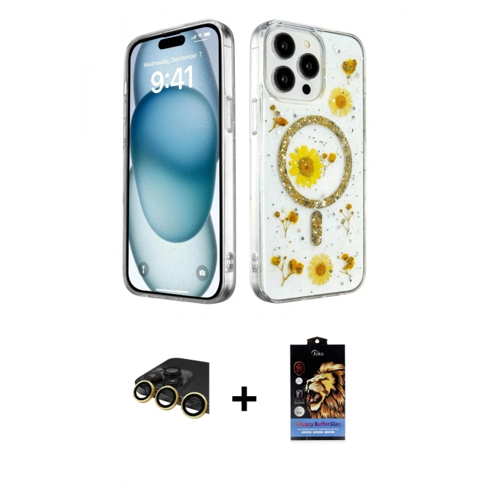 MARSİLYAN™- iPhone 14 Pro Kılıf Kozmos Doku - Siyah Buffer Hayalet Cam Ekran Koruyucu + Raze Metal Kamera Lens - GD
