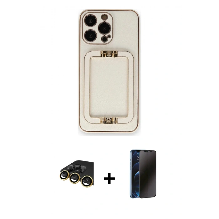 MARSİLYAN™- iPhone 14 Pro Kılıf Kozmos Minimal Prime - Siyah 3D Antistatik Hayalet Cam Ekran Koruyucu + Raze Metal Kamera Lens - GD