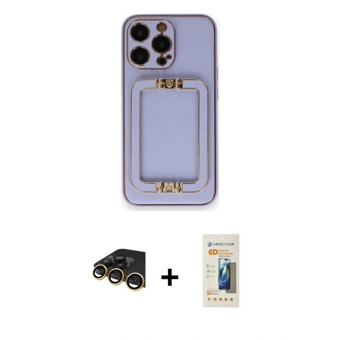 MARSİLYAN™- iPhone 14 Pro Kılıf Kozmos Minimal Prime - Siyah 6D Mat Seramik Hayalet Nano Ekran Koruyucu + Raze Metal Kamera Lens - GD