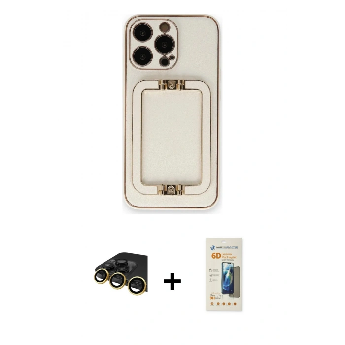 MARSİLYAN™- iPhone 14 Pro Kılıf Kozmos Minimal Prime - Siyah 6D Mat Seramik Hayalet Nano Ekran Koruyucu + Raze Metal Kamera Lens - GD
