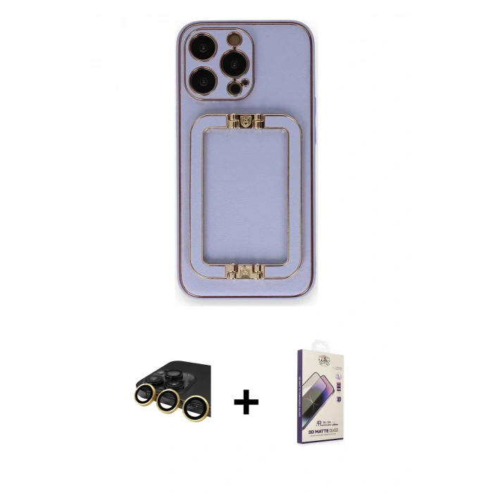 MARSİLYAN™- iPhone 14 Pro Kılıf Kozmos Minimal Prime - Siyah Bilvis 3D Mat Cam Ekran Koruyucu + Raze Metal Kamera Lens - GD