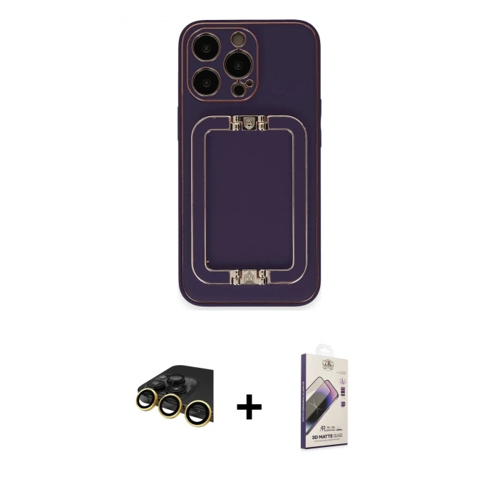 MARSİLYAN™- iPhone 14 Pro Kılıf Kozmos Minimal Prime - Siyah Bilvis 3D Mat Cam Ekran Koruyucu + Raze Metal Kamera Lens - GD