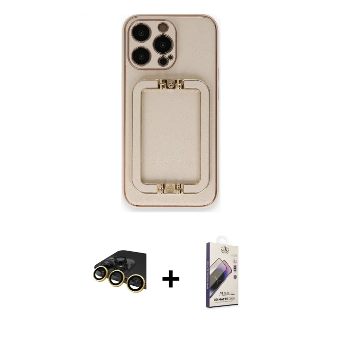 MARSİLYAN™- iPhone 14 Pro Kılıf Kozmos Minimal Prime - Siyah Bilvis 3D Mat Cam Ekran Koruyucu + Raze Metal Kamera Lens - GD