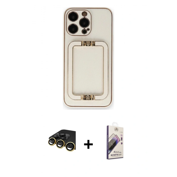 MARSİLYAN™- iPhone 14 Pro Kılıf Kozmos Minimal Prime - Siyah Bilvis 3D Mat Cam Ekran Koruyucu + Raze Metal Kamera Lens - GD