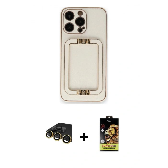 MARSİLYAN™- iPhone 14 Pro Kılıf Kozmos Minimal Prime - Siyah Buffer Cam Ekran Koruyucu + Raze Metal Kamera Lens - GD