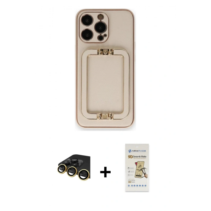 MARSİLYAN™- iPhone 14 Pro Kılıf Kozmos Minimal Prime - Siyah Mat Seramik Nano Ekran Koruyucu + Raze Metal Kamera Lens - GD