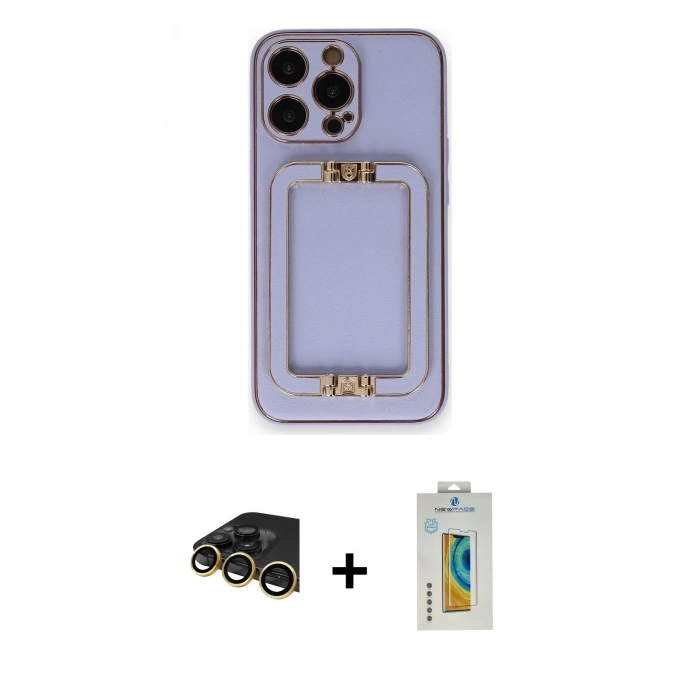MARSİLYAN™- iPhone 14 Pro Kılıf Kozmos Minimal Prime - Siyah Polymer Nano Ekran Koruyucu + Raze Metal Kamera Lens - GD