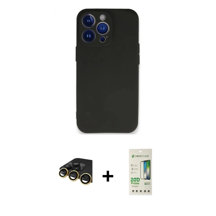 MARSİLYAN™- iPhone 14 Pro Kılıf Kozmos Yansıma Özel Seri - Siyah 20D Premium Cam Ekran Koruyucu + Raze Metal Kamera Lens - GD