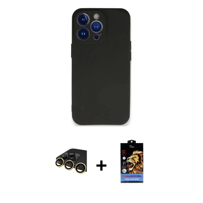 MARSİLYAN™- iPhone 14 Pro Kılıf Kozmos Yansıma Özel Seri - Siyah Buffer Hayalet Cam Ekran Koruyucu + Raze Metal Kamera Lens - GD