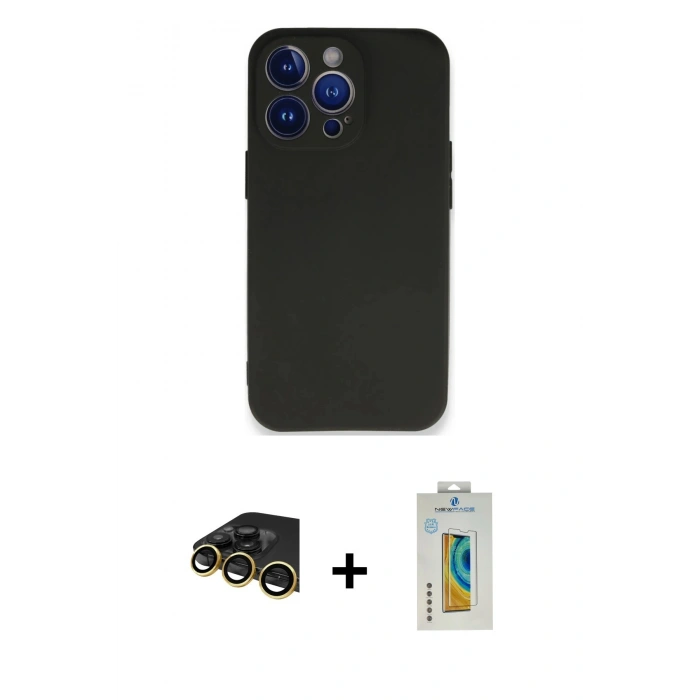 MARSİLYAN™- iPhone 14 Pro Kılıf Kozmos Yansıma Özel Seri - Siyah Polymer Nano Ekran Koruyucu + Raze Metal Kamera Lens - GD