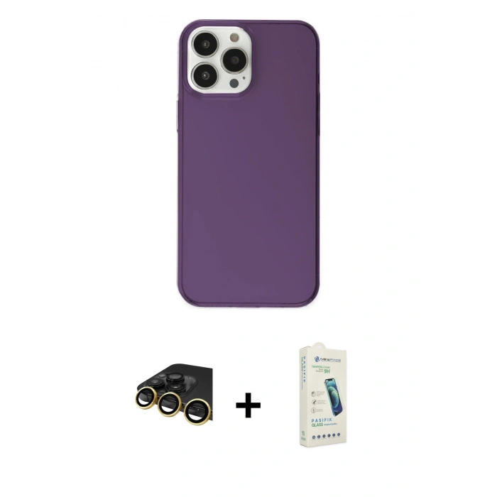 MARSİLYAN™- iPhone 14 Pro Kılıf Kutup Doku Koleksiyonu - Şeffaf Pasifik Cam Ekran Koruyucu + Raze Metal Kamera Lens - GD