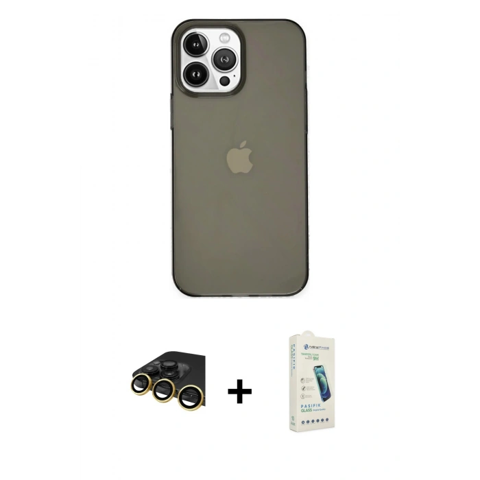 MARSİLYAN™- iPhone 14 Pro Kılıf Kutup Doku Koleksiyonu - Şeffaf Pasifik Cam Ekran Koruyucu + Raze Metal Kamera Lens - GD