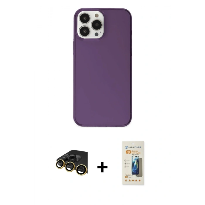MARSİLYAN™- iPhone 14 Pro Kılıf Kutup Doku Koleksiyonu - Siyah 6D Mat Seramik Hayalet Nano Ekran Koruyucu + Raze Metal Kamera Lens - GD