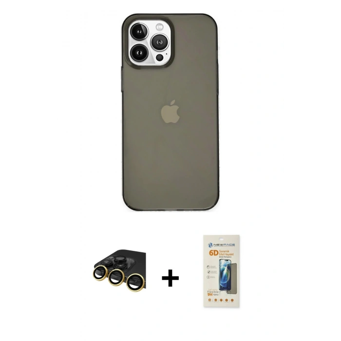 MARSİLYAN™- iPhone 14 Pro Kılıf Kutup Doku Koleksiyonu - Siyah 6D Mat Seramik Hayalet Nano Ekran Koruyucu + Raze Metal Kamera Lens - GD
