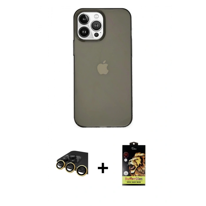 MARSİLYAN™- iPhone 14 Pro Kılıf Kutup Doku Koleksiyonu - Siyah Buffer Cam Ekran Koruyucu + Raze Metal Kamera Lens - GD