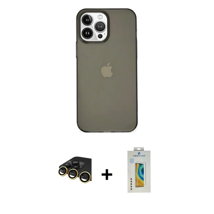 MARSİLYAN™- iPhone 14 Pro Kılıf Kutup Doku Koleksiyonu - Siyah Polymer Nano Ekran Koruyucu + Raze Metal Kamera Lens - GD