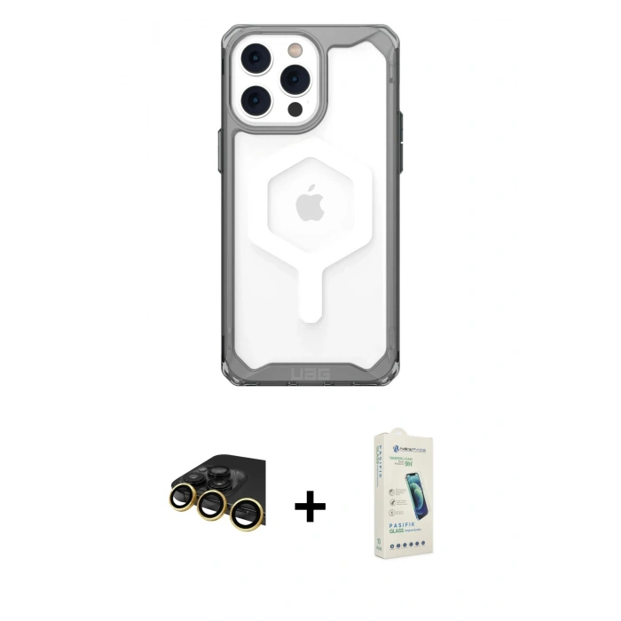 MARSİLYAN™- iPhone 14 Pro Kılıf Kutup Doku Prime - Şeffaf Pasifik Cam Ekran Koruyucu + Raze Metal Kamera Lens - GD