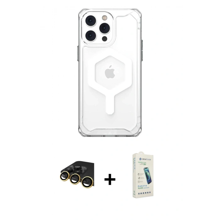 MARSİLYAN™- iPhone 14 Pro Kılıf Kutup Doku Prime - Şeffaf Pasifik Cam Ekran Koruyucu + Raze Metal Kamera Lens - GD