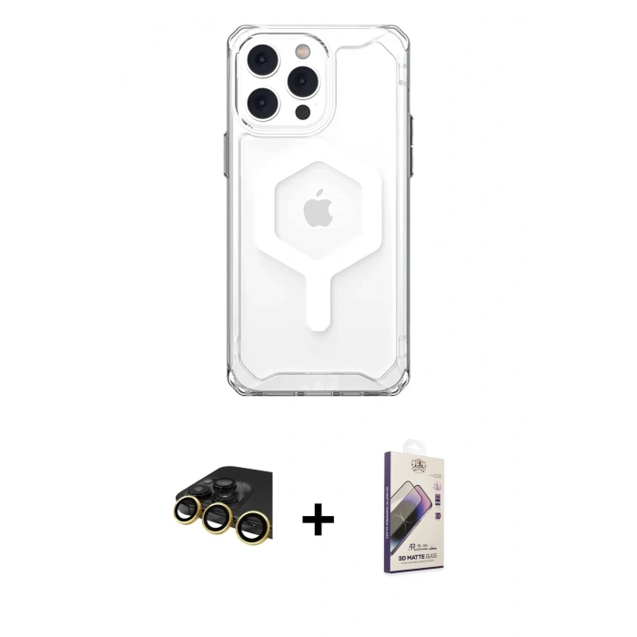 MARSİLYAN™- iPhone 14 Pro Kılıf Kutup Doku Prime - Siyah Bilvis 3D Mat Cam Ekran Koruyucu + Raze Metal Kamera Lens - GD