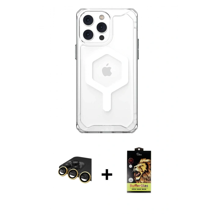 MARSİLYAN™- iPhone 14 Pro Kılıf Kutup Doku Prime - Siyah Buffer Cam Ekran Koruyucu + Raze Metal Kamera Lens - GD