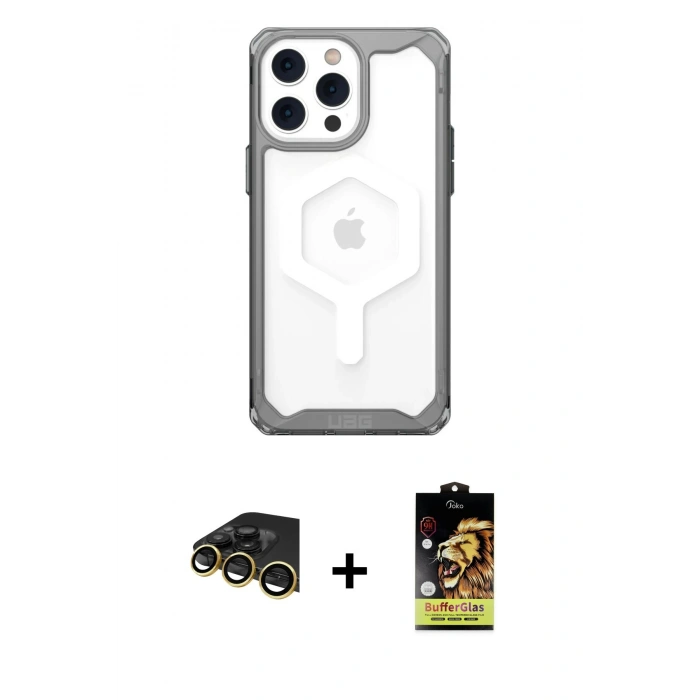 MARSİLYAN™- iPhone 14 Pro Kılıf Kutup Doku Prime - Siyah Buffer Cam Ekran Koruyucu + Raze Metal Kamera Lens - GD