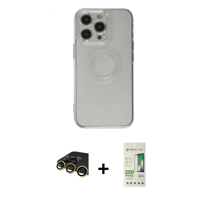 MARSİLYAN™- iPhone 14 Pro Kılıf Kutup Klasik - Siyah 20D Premium Cam Ekran Koruyucu + Raze Metal Kamera Lens - GD