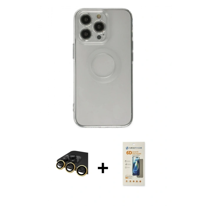 MARSİLYAN™- iPhone 14 Pro Kılıf Kutup Klasik - Siyah 6D Mat Seramik Hayalet Nano Ekran Koruyucu + Raze Metal Kamera Lens - GD