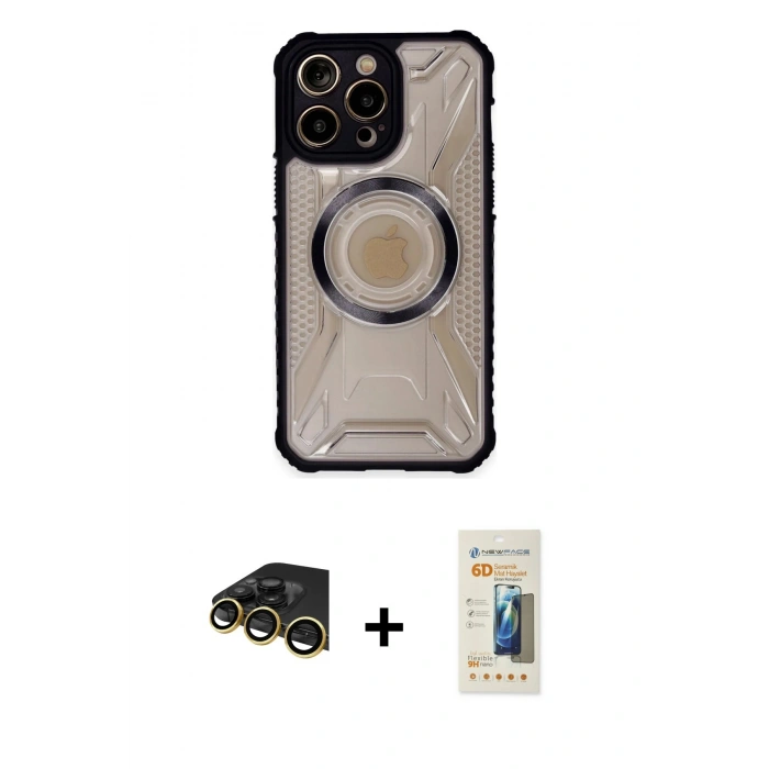 MARSİLYAN™- iPhone 14 Pro Kılıf Kutup Modern - Siyah 6D Mat Seramik Hayalet Nano Ekran Koruyucu + Raze Metal Kamera Lens - GD