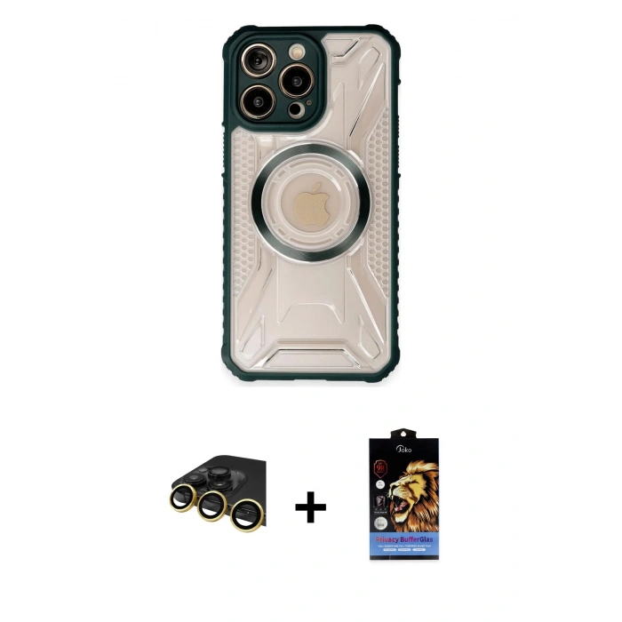 MARSİLYAN™- iPhone 14 Pro Kılıf Kutup Modern - Siyah Buffer Hayalet Cam Ekran Koruyucu + Raze Metal Kamera Lens - GD