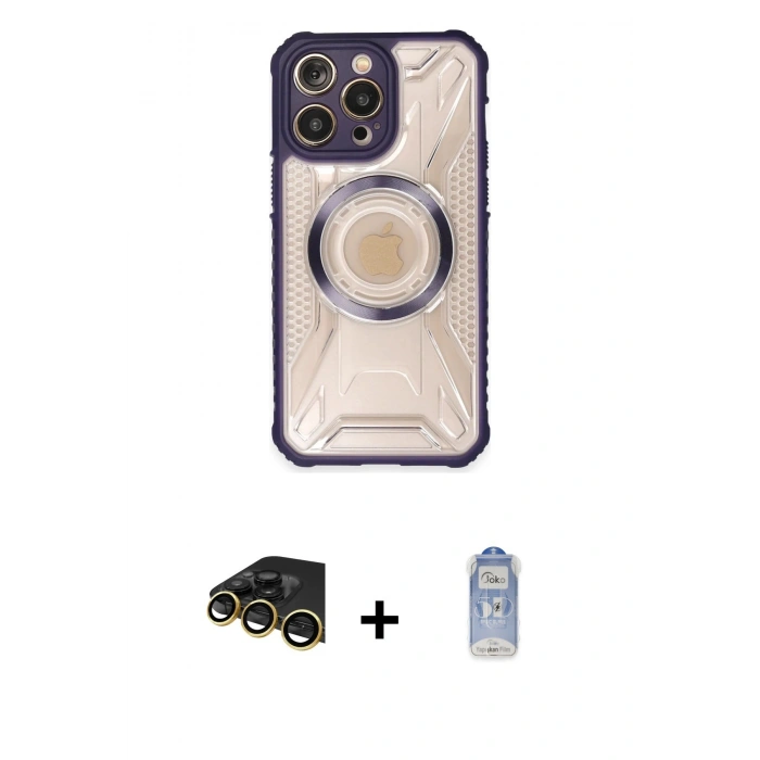 MARSİLYAN™- iPhone 14 Pro Kılıf Kutup Modern - Siyah Joko Magic 5D Cam + Raze Metal Kamera Lens - GD
