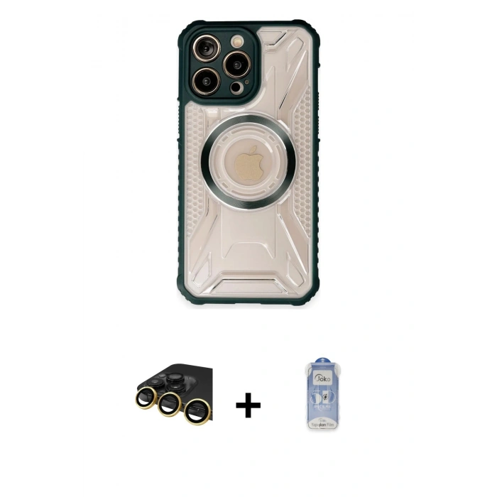 MARSİLYAN™- iPhone 14 Pro Kılıf Kutup Modern - Siyah Joko Magic 5D Cam + Raze Metal Kamera Lens - GD