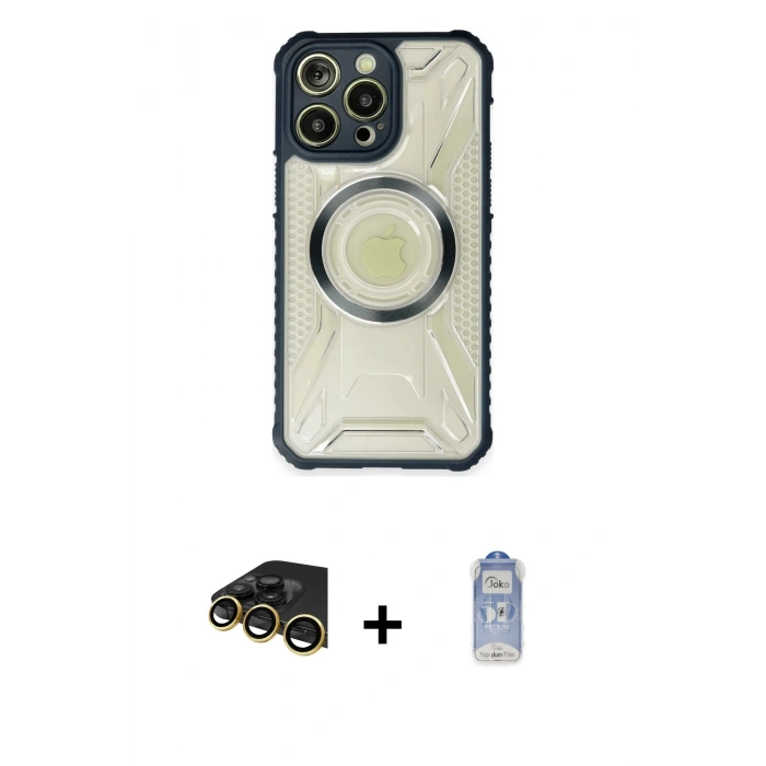 MARSİLYAN™- iPhone 14 Pro Kılıf Kutup Modern - Siyah Joko Magic 5D Cam + Raze Metal Kamera Lens - GD