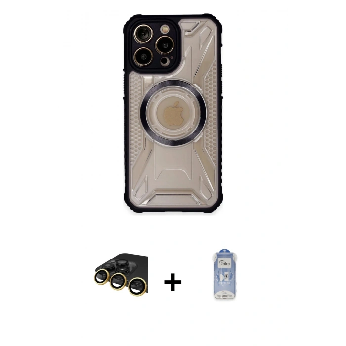 MARSİLYAN™- iPhone 14 Pro Kılıf Kutup Modern - Siyah Joko Magic 5D Cam + Raze Metal Kamera Lens - GD