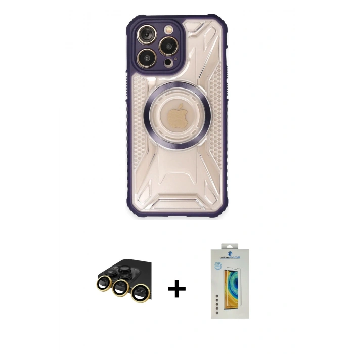 MARSİLYAN™- iPhone 14 Pro Kılıf Kutup Modern - Siyah Polymer Nano Ekran Koruyucu + Raze Metal Kamera Lens - GD
