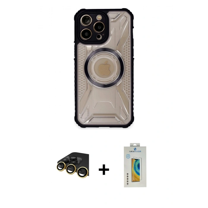 MARSİLYAN™- iPhone 14 Pro Kılıf Kutup Modern - Siyah Polymer Nano Ekran Koruyucu + Raze Metal Kamera Lens - GD