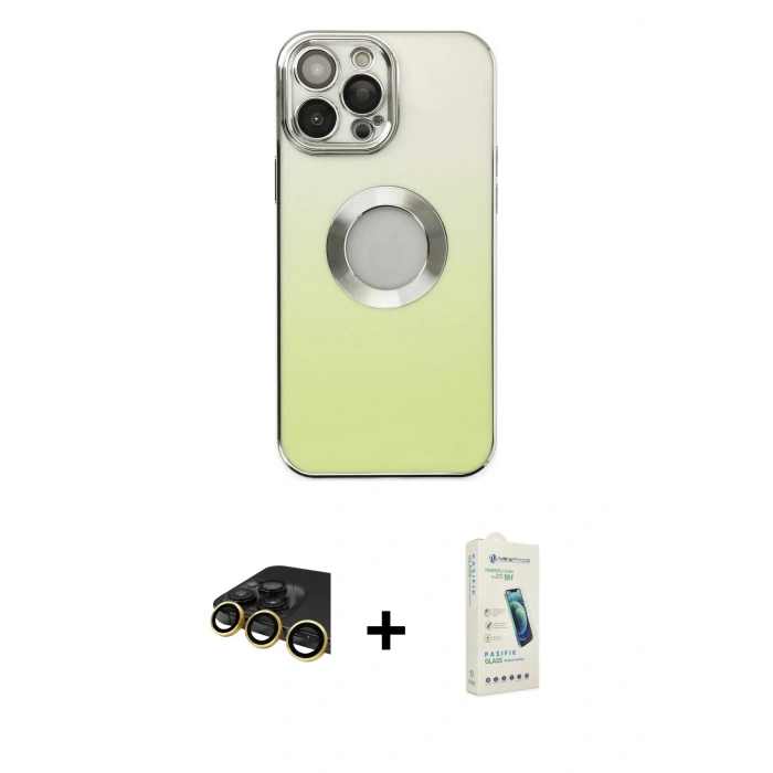 MARSİLYAN™- iPhone 14 Pro Kılıf Kutup Yansıma Özel Seri - Şeffaf Pasifik Cam Ekran Koruyucu + Raze Metal Kamera Lens - GD
