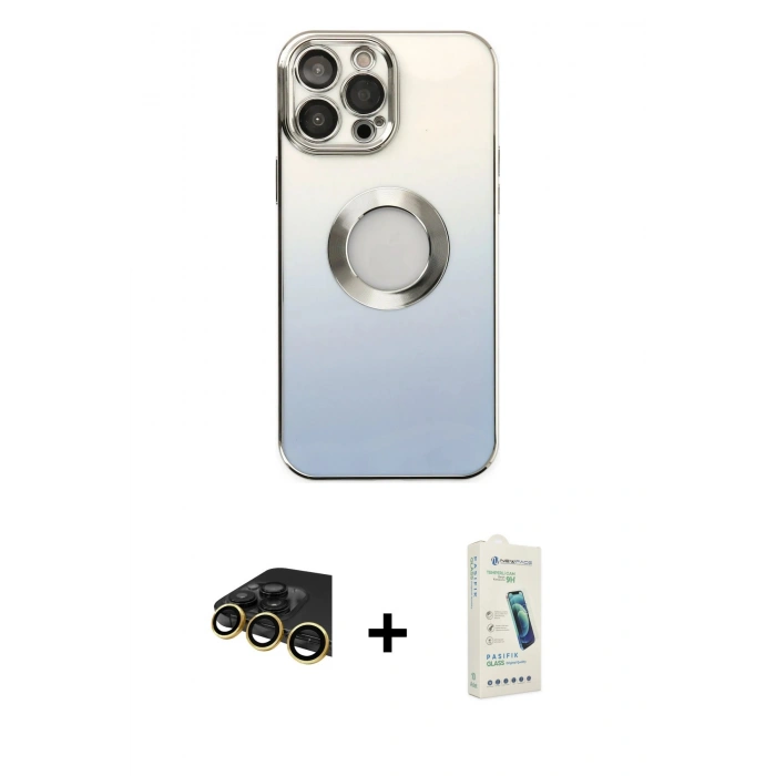 MARSİLYAN™- iPhone 14 Pro Kılıf Kutup Yansıma Özel Seri - Şeffaf Pasifik Cam Ekran Koruyucu + Raze Metal Kamera Lens - GD