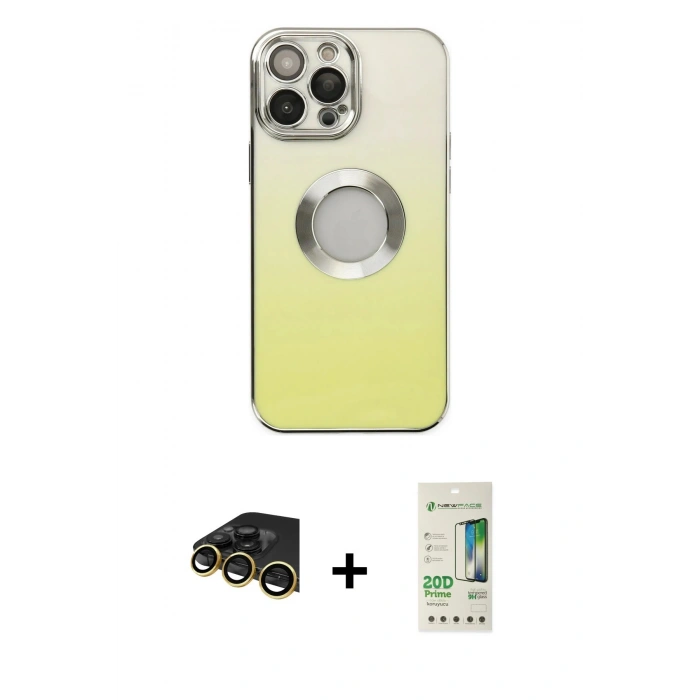 MARSİLYAN™- iPhone 14 Pro Kılıf Kutup Yansıma Özel Seri - Siyah 20D Premium Cam Ekran Koruyucu + Raze Metal Kamera Lens - GD